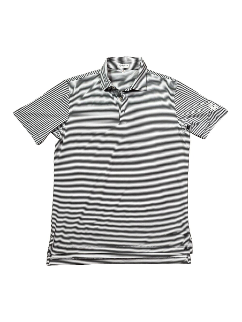Peter Millar Summer Comfort Polo M Black White Stripe Company Logo Golf Shirt